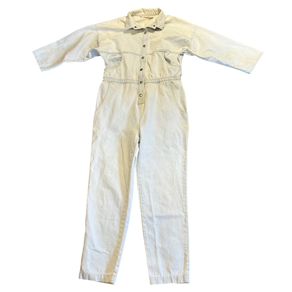 Panama Jill Denim Jumpsuit Button Front Half Sleeve Light Wash Work RARE Medium